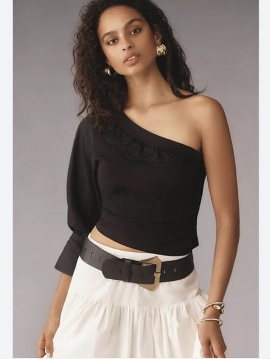 Anthropologie Tops - NWT By Anthropologie One-Shoulder Puff Sleeve Black Top